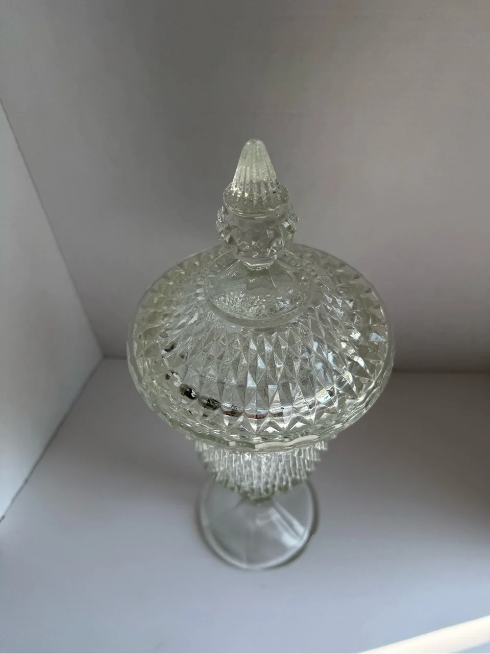 Indiana Glass Diamond Point 16” Footed Apothecary Candy Jar Vintage